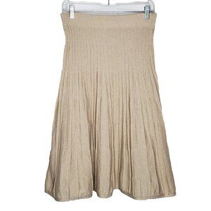 Ribbed Knit Sweater Midi Skirt M Tan Gold Metallic Thread Nanette Lapore